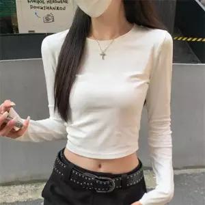 PVNQBTX062 빅 사이즈 봄가을 키작녀 세미크롭 티셔츠