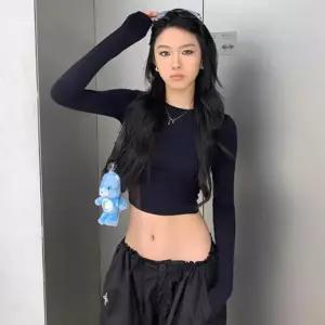 PVNQBTX082 빅 사이즈 봄가을 키작녀 세미크롭 무지티셔츠