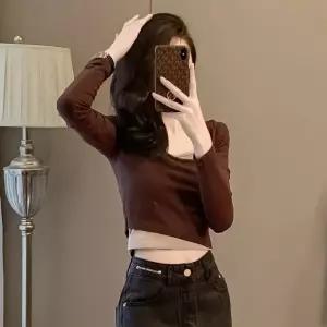 PVNQBTX096 빅 사이즈 봄가을 키작녀 세미크롭 레이어드 티셔츠