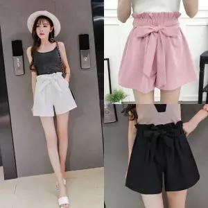 허리밴딩 리본 5부 반바지여성 여자 스러운 오부 데일리 하이웨스트 면바지 예쁜 여름 밴반지 컬러