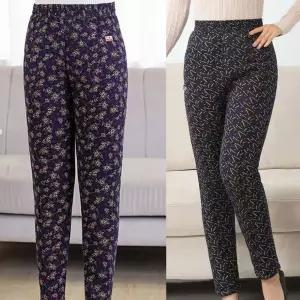 따뜻한 융 기모 안감 시골 할머지 김장 촌캉스 패션 플라워 패턴 밴딩 팬츠여자슬림핏바지 면바지 정장 통