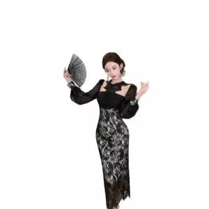 솔저스가을 스커트 원피스 여성용 레이스 긴팔 펀칭 치파오 원 OPH3