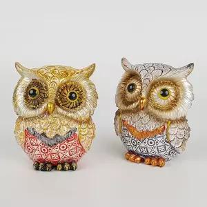 청홍 엔틱부엉이 장식소품 2p() 미니어처 인테리어 거실품 선물용인형 데코