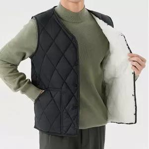 털 안감 조끼 패딩 남성 마름모 패턴 겨울 방한 보온 숏패딩 니트 경량 베스트 김장 할머니 양조끼 후리스