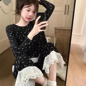 가을 커플 잠옷세트 소프트 라운드 언밸런스 실내복 잠옷 세트 OP3