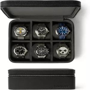 타우버리 시계 케이스 - 남녀용 6 슬롯 순정 탑그레인 가죽 상자 대형 시계를 위한 넓은 베개 포함 가정 및