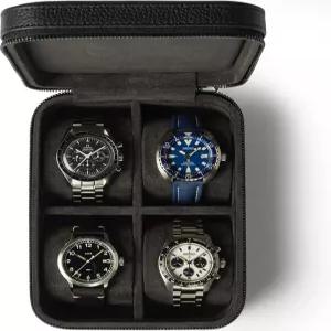 타우버리 시계 케이스 - 대형 시계를 위한 여분의 넓은 베개가 있는 남녀용 4 슬롯 정품 탑그레인 가죽