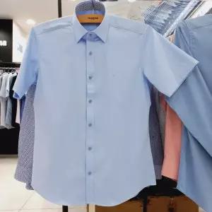 [레노마]슬림핏/반소매/카라 안 배색/TC 스판 트윌/옴므 정장 반팔 셔츠 RZUSLP910 BU_US