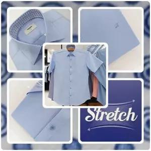 [레노마]슬림핏/반소매/카라 안 배색/TC 스판 트윌/여름 정장 반팔 셔츠 RZUSLP910 BU_US