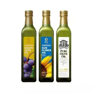 백설 유러피안 조리유 500ml 3종 세트(포도씨유x1+해바라기유x1+퓨어올리브유x1)