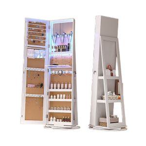 전신거울수납장 쥬얼리 창문형 틈새장 피팅 수납 흰색 미러 틈새 회전형 분홍색 캐비닛
