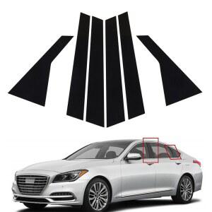 현대 제네시스 G80 용 6pcs 2015-2019 세단 도어 사이드 윈도우 필러 포스트 트림 커버 스티커 데칼 글로시 블랙
