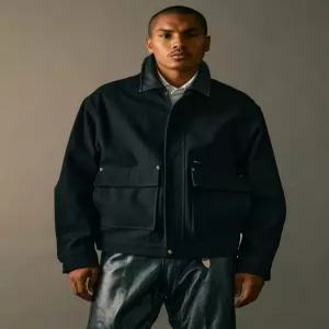 히스 헤지스 25FW [HIS] 블랙 가죽 카라 워크 자켓 HZJU5F803BK