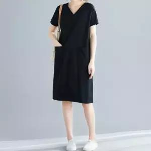 깔끔 무지 심플 슬림 브이넥 데일리룩 여성 원피스 데일리룩 편한코디 포켓원피스