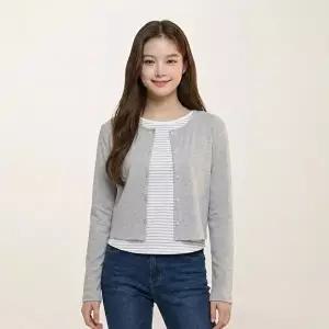 [셀러허브 1]행텐틴즈 동백01 여아 스트라이프 레이어드 가디건_멜란지그레이  14570-131-401-05-0 (46569