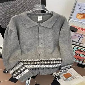 남성 니트 가을 빈티지 캐주얼 칼라넥 자카르 카디건 스웨터 트렌드 터틀넥 저지 원픽3