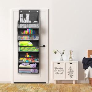 5단 도어 정리함 옥스포드 천 걸이형 3개 후크 및 투명창 대용량 수납 가방