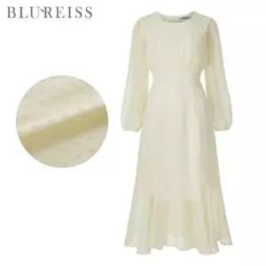 [블루레이스] 도트 시스루 페플럼 롱 원피스_B6S1OP3101