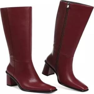 그라키힐리 무릎 하이 부츠 여성용 와이드 종아리 키 큰 가죽 롱 스퀘어 토 청키 힐 측면 지퍼 포함