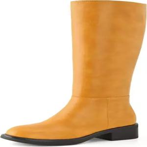 슈앤테일 여성용 무릎 하이 부츠 청키 로우 힐 라운드 토 톨 사이드 지퍼 포함