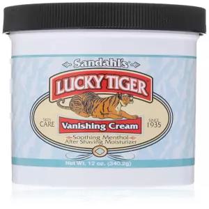 럭키 타이거 샌달의 소실 크림 12온스 멘톨 페퍼민트 오일이 함유된 클래식 쿨링 애프터 쉐이브