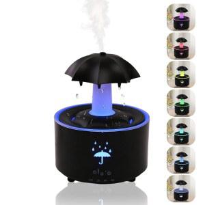 비 오일 , 침실용 빗방울 아로마테라피 360 회전 및 7개의 LED 무드등, 자동 차단, 최대 24시간 동안 조용한 쿨 미스트