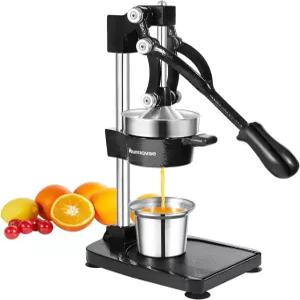 HURMOVAE 주철 착즙기 핸드 프레스 - 레몬 라임 자몽 석류 및 스테인리스 스틸 컵 청소하기 쉬운 검은색용