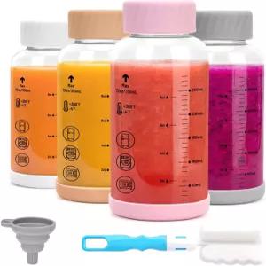 유색 뚜껑이 있는 주크로 유리 물병 16온스 4팩 내열 붕규산염 주스 병 단백질 우유 스무디용 스테인리스