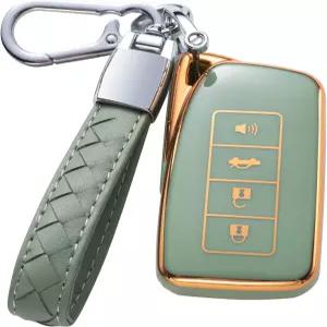 체젠후이 가죽 랜야드가 있는 렉서스 키 포브 커버와 호환 R를 위한 자동차 케이스 쉘 프로텍션은 ES GS LS