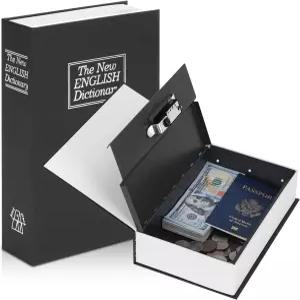 조합 잠금 장치가 있는 KYOODLE 전환 도서 금고 비밀 금속 자물쇠 상자 돈 보관함 9.5 x 6.2 2.2 블랙 라지