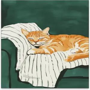 잠자는 오렌지 고양이 포스터 그린 에스테틱 월 아트 프레피 펑키 귀여운 동물 캔버스 그림 선물 포근한 방