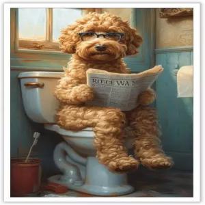 베쉬돔프 빈티지 골드누들 온 화장실 독서 신문 포스터 안경 동물 캔버스 월 아트 개 애호가 사진 홈 침실