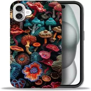 카파디 16 케이스와 호환 여성 남성용 아름다운 버섯 자수 전신 보호 커버 충격 방지 2 in 1 실리콘