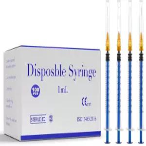 과학 실험실용 일회용 1mL 루어 슬립 주사기 25G 1인치 개별 포장 100박스