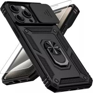 15 프로 케이스용 Vinve 슬라이드 렌즈 커버 HD 스크린 프로텍터 군용 등급 낙하 방지 마그네틱 회전 링