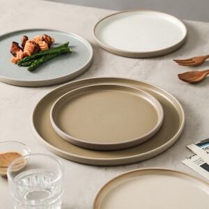 레트로 일본식 세라믹 접시 원형 서양식 스테이크 고광택 가정용 2인치 사이즈 디너 파티