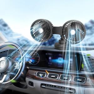 미니 듀얼 헤드 USB 충전 전기 자동차 선풍기, 냉각 서큘레이터, 360 도 회전, 3 속도 조절 가능, 5V, 12V