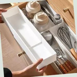 서랍식 칸막이 조절형 주방용품 정리 수납함 책상 싱크대 찬장 분리형 트레이
