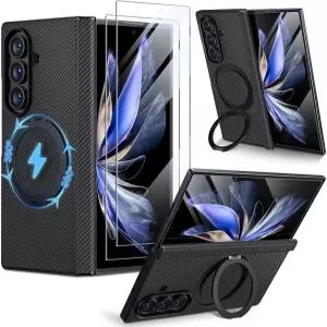 삼성 갤시 Z 폴드 7 케이스용 회례 MagSafe와 호환 2Pcs 스크린 프로텍터 군용 등급 낙하 보호 360° 조절