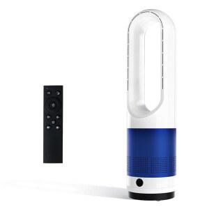 OLIXIS 22인치 블레이드리스 타워형 선풍기, 내장 공기 필터, 침실용 80 진동 조용한 8단 속도, 8H 타이머, 리모컨, LED 디스플레이, 청소가 간편함, 홈 앤 오피스, 블루/화이트