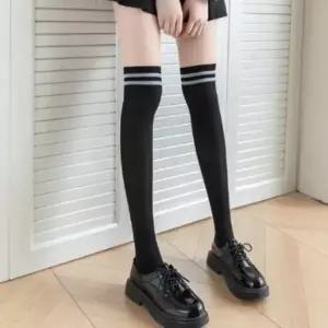 [옷자락] 여성 경쾌한 스쿨 스타일 착시 오버니 줄무늬 팬티 스타킹