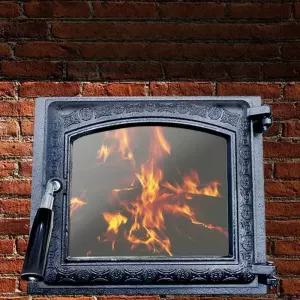 장작 난로 문 덮개 내열 유리가 아궁이 화구 블랙 있는