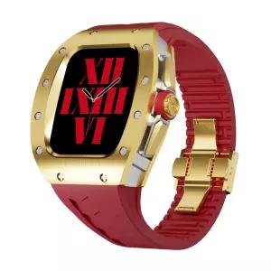 호환  명품 디자이너 티타늄 합금 케이스 플루오로러버 스마트 밴드 스트랩 아이워치 시리즈 9 8 7 워치용