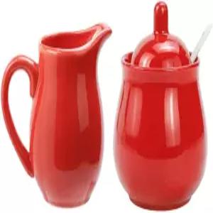 뚜껑 숟가락이 있는 세라믹 컬러 크리머 및 설탕 세트 커피 서빙