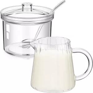 베이더케 설탕 및 크리머 세트 3개 8.5온스 아크릴 크림 피처 뚜껑과 숟가락이 있는 유리 그릇 커피 서빙