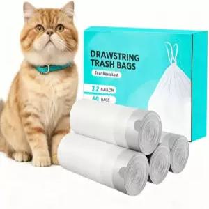 고양이 쓰레기 봉투 60개 20 * 18인치 대형 밀폐형 쓰레기통 라이너 드로스트링이 있는 반려동물 배설물