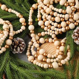 색상 골드 크리스마스 27피트 농가 비즈 트리 브리우디 홀리데이 9피트 우드 갈랜드 빈티지 장식 보호 결혼식 나무 비드 3개