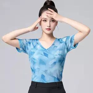 여성 사교 줌바 반팔 댄스복 스포츠 모던 라인 라틴 댄스옷 연습복