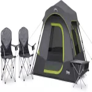 코어 4인 인스턴트 캐빈 텐트 캠핑 세트 팝업 1개와 60초 세팅 야외 테이블 1개 의자 2개 포함 캐리백