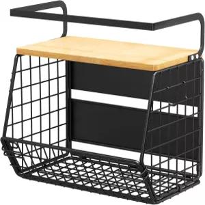 대나무 뚜껑이 있는 냉장고용 데크루칼티즈 마그네틱 선반 과일 채소 감자 및 양파 와이어 바구니 조리대